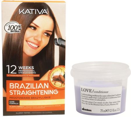 Kativa Alisado Brasileno And Love Smooth  Zestaw Zestaw Do Keratynowego Prostowania Włosów + Odżywka Wygładzająca 75ml