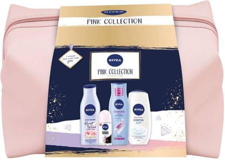 Nivea Zestaw Pink Collection Szampon 250ml + Żel 250ml + Olejek 200ml + Antyperspirant W Kulce 50ml + Różowa Kosmetyczka