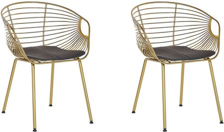 Beliani Zestaw 2 krzeseł metalowych do jadalni z poduszką z ekoskóry złoty Hoback