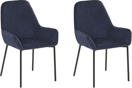 Beliani Zestaw 2 krzeseł do jadalni ciemnoniebieskie sztruksowe retro glam czarne nogi Loverna