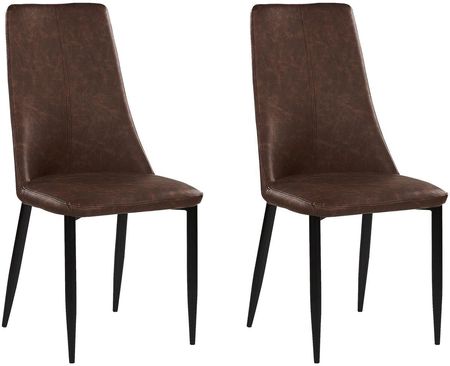 Beliani Zestaw 2 krzeseł do jadalni brązowych ekoskóra czarne metalowe nogi Clayton
