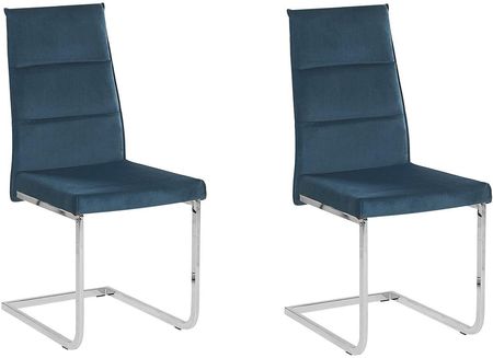 Beliani Zestaw 2 krzeseł wspornikowych do jadalni welurowy niebieski Rockford