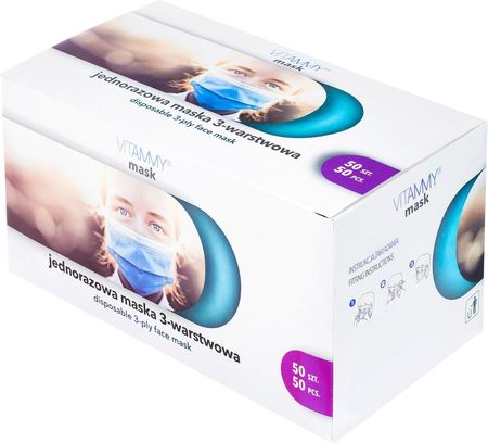 Vitammy Maska Medyczna Mask S Jednorazowa 3-Warstwowa Na Gumki Opk. 50szt. Gumki Zabiegowa Typ II En14 - zdjęcie 3