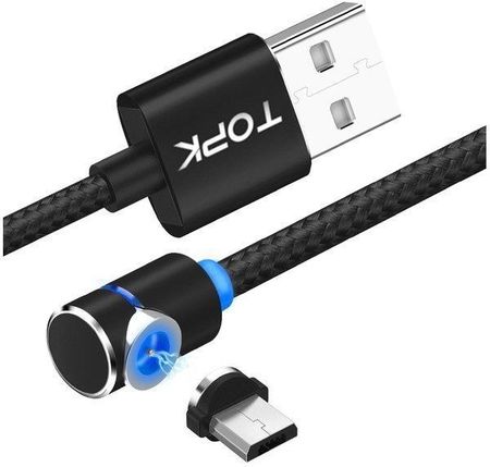 TOPK TOPK MAGNETYCZNY KABEL KĄTOWY PRZEWÓD MICRO USB 1M CZARNY (864UNIW)