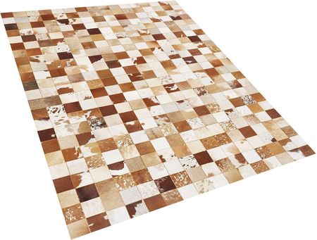 Beliani Dywan brązowo-biały patchworkowy skórzany prostokątny 160 x 230 cm Camili