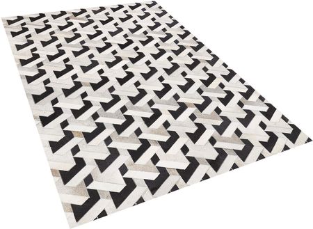 Beliani Dywan patchwork skórzany 140 x 200 cm geometryczny wzór czarno-szary Narman