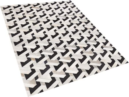 Beliani Dywan patchwork skórzany 160 x 230 cm geometryczny wzór czarno-szary Narman