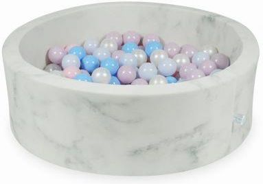 Mimii Suchy basen 90x30 marmur z piłeczkami 200szt jasne różowe jasne różowe perłowe jasne błękitne perłowe jasne błękitne perłowe 