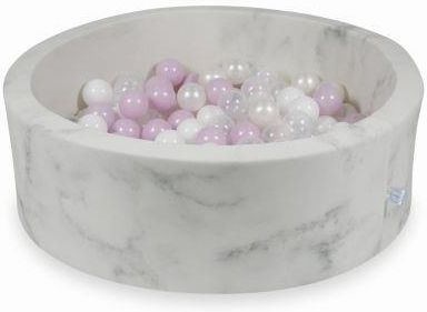 Mimii Suchy basen 90x30 marmur z piłeczkami 200szt jasne różowe perłowe białe przezroczyste perłowe 