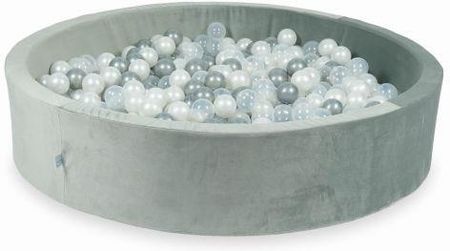 Mimii Suchy basen z piłeczkami 600 sztuk 130x30 velvet szary przezroczyste perłowe srebrne 
