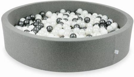 Mimii Suchy basen szary 130x30 z piłeczkami 600 sztuk białe perłowe metaliczny grafit 