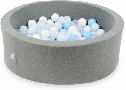 Mimii Suchy basen szary 90x30 z piłeczkami 200 sztuk przezroczyste białe jasno błękitne błękitne jasne perłowe 