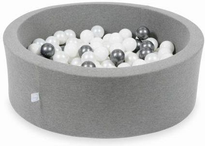 Mimii Suchy basen szary 90x30 z piłeczkami 200 sztuk białe perłowe metaliczny grafit 