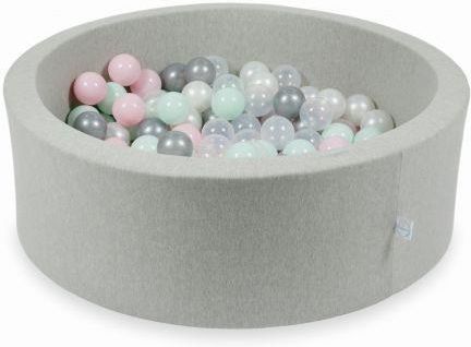 Mimii Suchy basen jasnoszary 90x30 z piłeczkami 200 sztuk przezroczyste perłowe srebrne jasno różowe jasno miętowe 