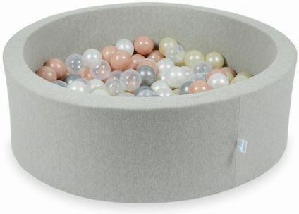 Mimii Suchy basen jasnoszary 90x30 z piłeczkami 200 sztuk przezroczyste perłowe srebrne różowe złoto jasno złote 