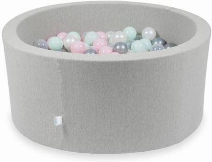 Mimii Suchy basen jasnoszary 90x40 z piłeczkami 300 sztuk przezroczyste perłowe srebrne jasno różowe jasno miętowe 