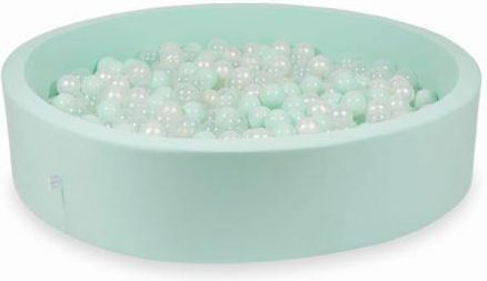 Mimii Suchy basen miętowy 130x30 z piłeczkami 600 sztuk przezroczyste perłowe jasno miętowe 