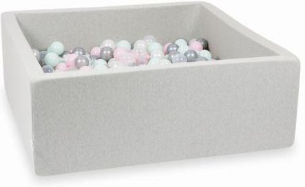 Mimii Suchy basen jasnoszary 110x110 z piłeczkami 600 sztuk przezroczyste perłowe srebrne jasno różowe jasno miętowe 
