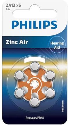 Philips Zinc Air baterie do aparatów słuchowych 6 sztuk [ZA13B6A/10]