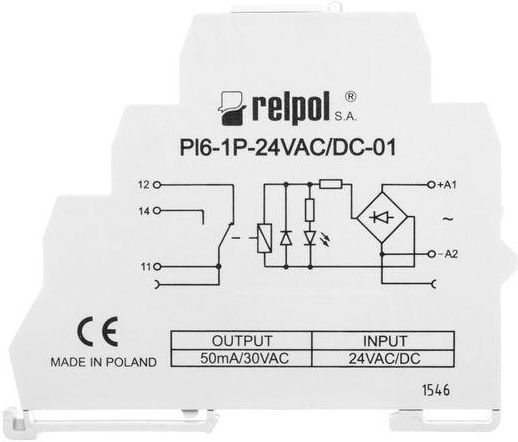 Bezpiecznik PRZEKAŹNIK INTERFEJSOWY 1P 12A 24V AC/DC PI6-1P-24 ...