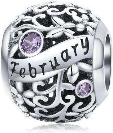 Valerio Rodowany Srebrny Charms Do Pandora Miesiąc Luty Month February Cyrkonie Srebro 925 (CHARM215)