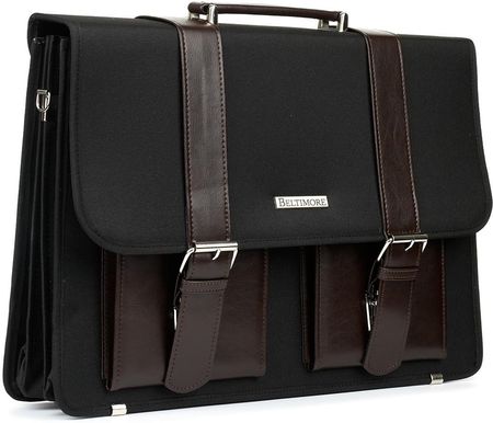 Beltimore luksusowa męska aktówka teczka torba duża na laptopa czarno brązowa I36