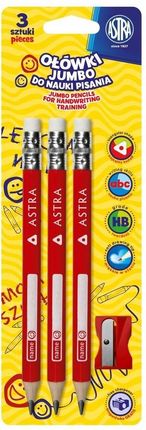 Ołówek do nauki pisania Astra - blister 3 sztuki + temperówka Astra
