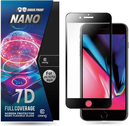 Crong 7D Nano Flexible Glass - Szkło hybrydowe 9H na cały ekran iPhone 8 Plus / 7 (Black)