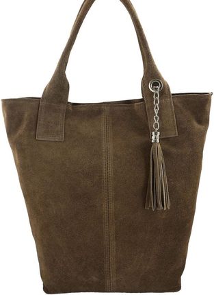 Shopper bag - torebka damska zamszowa - Beżowa ciemna - Beżowy ciemny