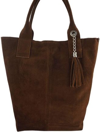 Shopper bag - torebka damska zamszowa - Brązowa - Brązowy