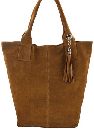 Shopper bag - torebka damska zamszowa - Brązowa jasna - Brązowy jasny