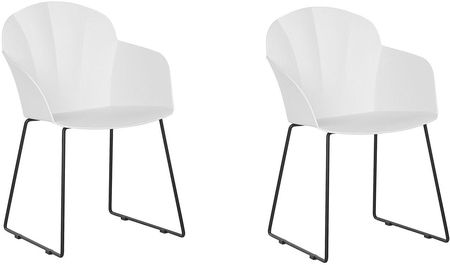 Beliani Zestaw 2 krzeseł do jadalni biały plastikowy metalowe nogi podłokietniki Sylva