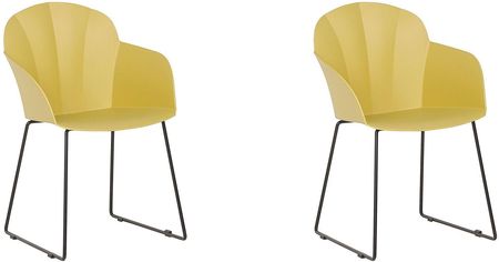 Beliani Zestaw 2 krzeseł do jadalni żółty plastikowy metalowe nogi podłokietniki Sylva