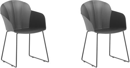 Beliani Zestaw 2 krzeseł do jadalni czarny plastikowy metalowe nogi podłokietniki Sylva