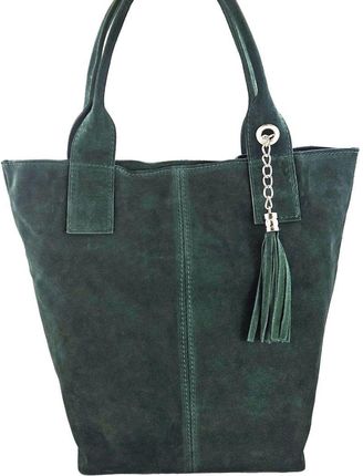 Shopper bag - torebka damska zamszowa - Zielona ciemna - Zielony ciemny