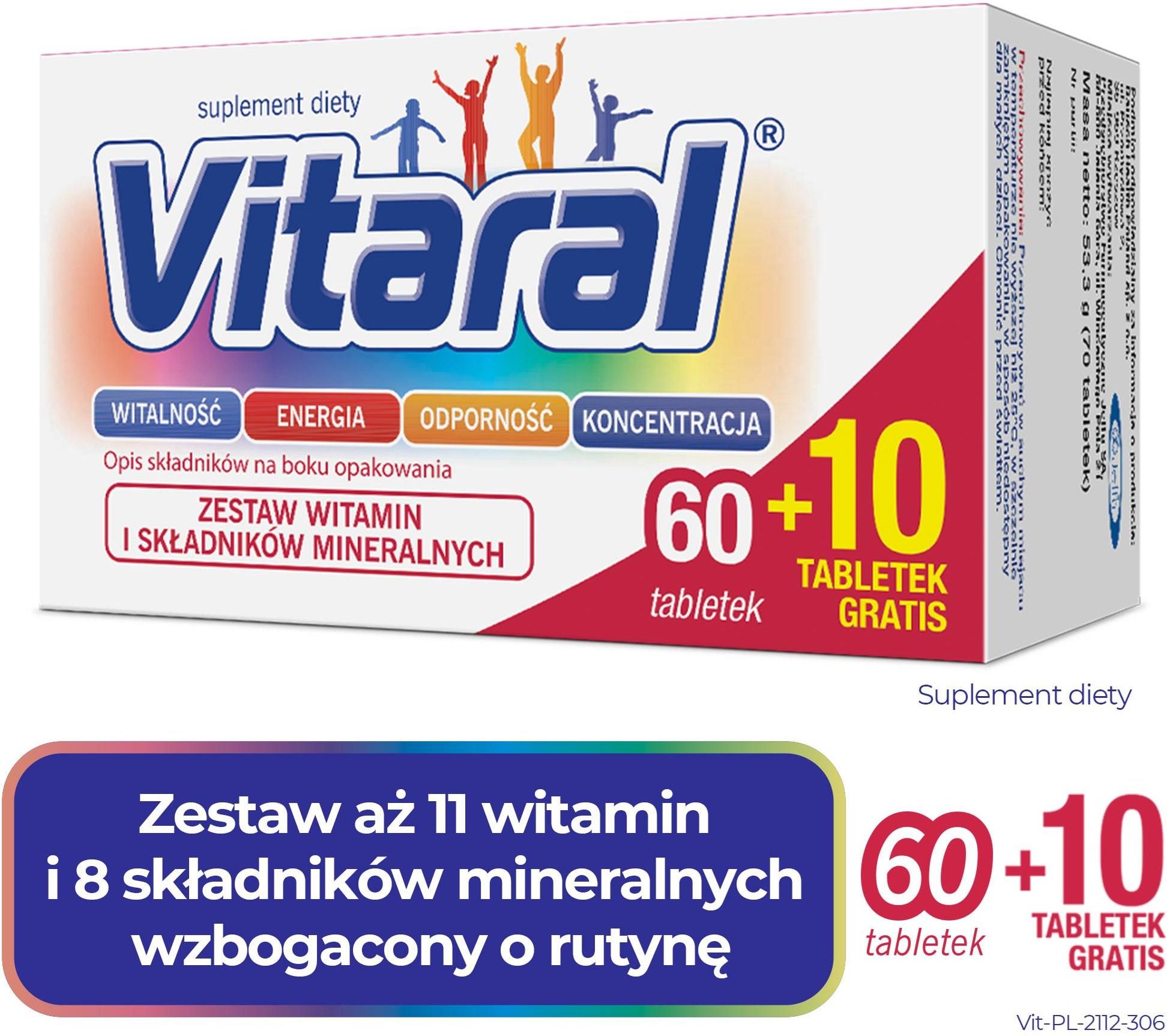Vitaral zestaw witamin i minerałów 70 tabl - zdjęcie 2 Vitaral zestaw witamin i minerałów 70 tabl