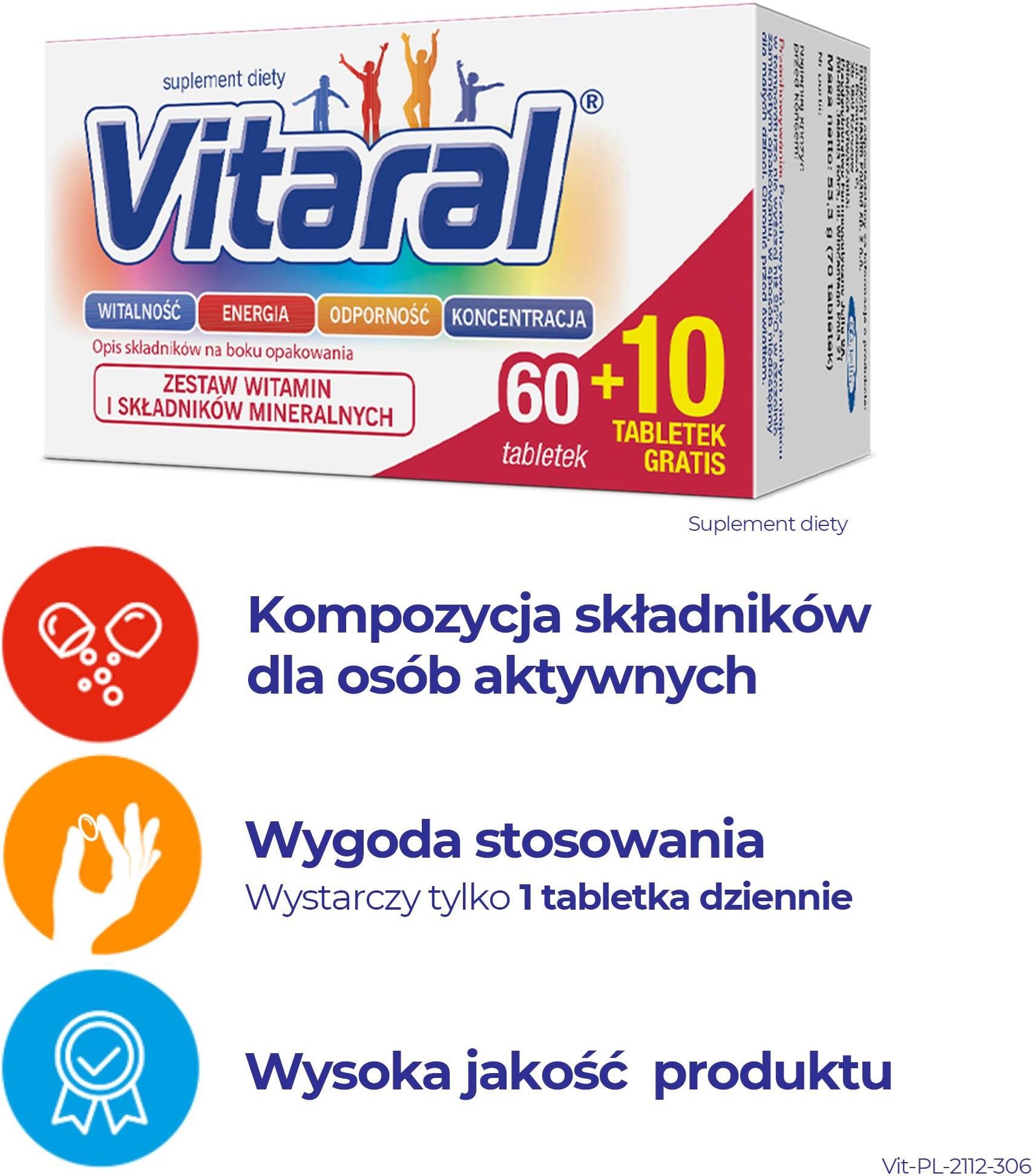 Vitaral zestaw witamin i minerałów 70 tabl - zdjęcie 6 Vitaral zestaw witamin i minerałów 70 tabl