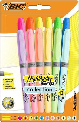 Bic Zakreślacz Highlighter Grip Pastel Mix 12Szt