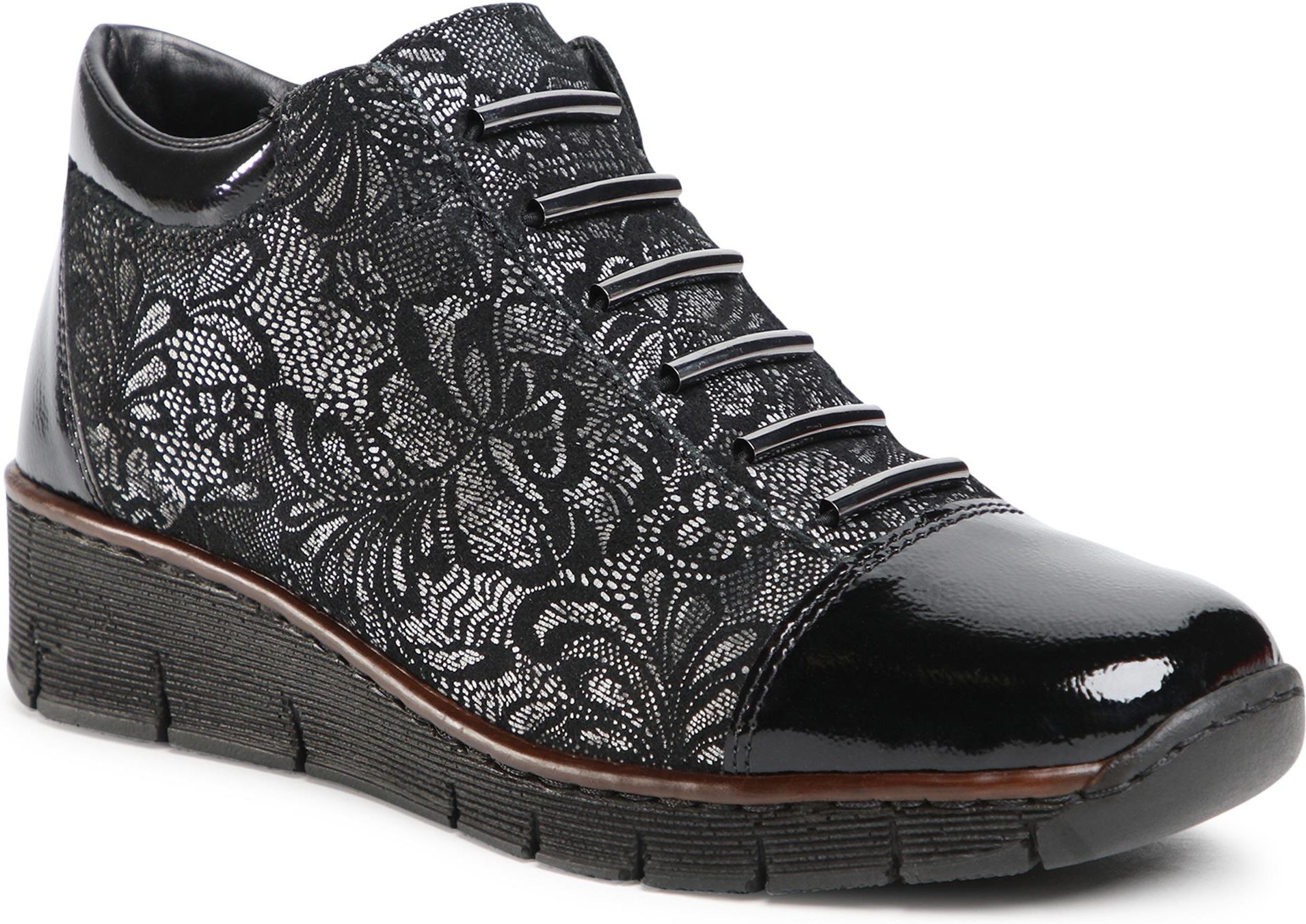 Rieker 53778-00 Stivaletti Donna Con Stampa Floreale E Tacco In Vernice: Comfort Antistress