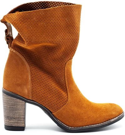 Ażurowe skórzane botki Sophia rude - Rudy