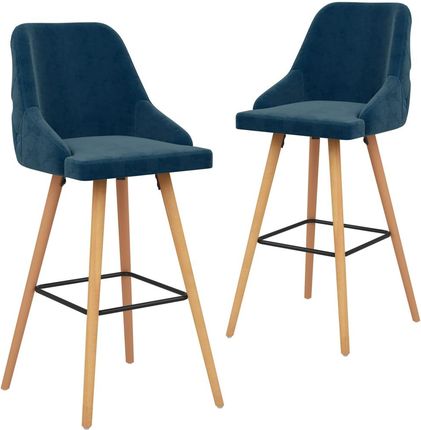 Krzesła Barowe 2Szt. Niebieskie Obite Aksamitem