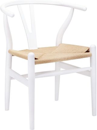 King Home Krzesło Wishbone Białe Drewno Bukowe Naturalne Włókno