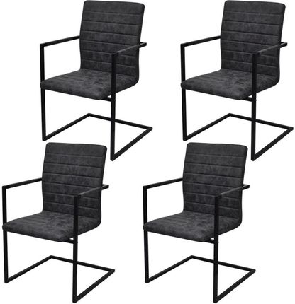 Krzesła Stołowe Wspornikowe 4Szt. Czarne Sztuczna Skóra