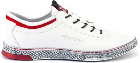 Buty męskie skórzane casual K23 białe z czerwonym Biały z czerwonym