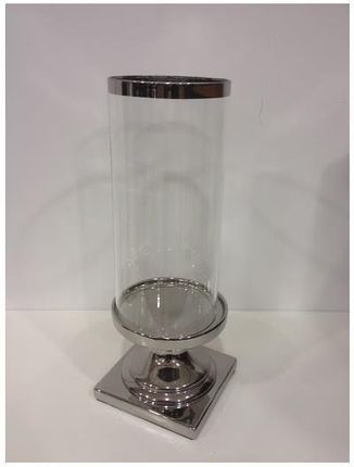 Pigmejka Lampion Szklany Z Podstawą Ceramiczną Srebrną H 42,5 Cm