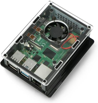 Obudowa do Raspberry Pi 4B box V2 na szynę DIN - czarno-przezroczysta + wentylator (GRL17661)