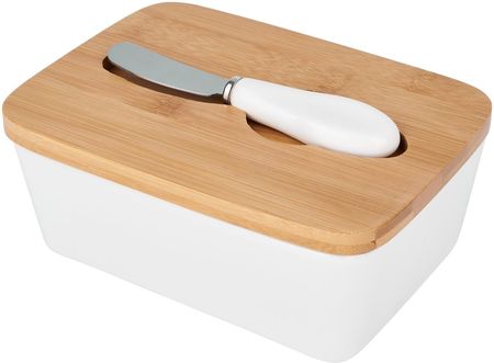Tadar Ceramiczna Maselnica Z Bambusową Pokrywą + Nożyk Biała