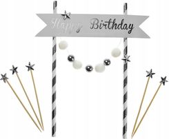 Zdjęcie Topper na tort Happy Birthday z pomponikami - Ciężkowice