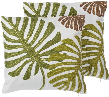 Beliani Zestaw 2 poduszek dekoracyjnych zielony bawełniany wyszywany motyw liścia 45 x 45 cm Zenobia