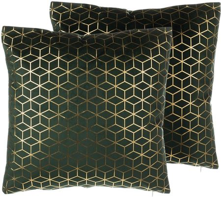 Beliani Zestaw poduszek dekoracyjnych zielony welur wzór geometryczny 45x45 cm Celosia